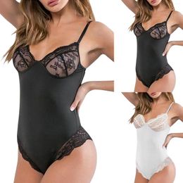 Bras Sets Women Lace Sexy Teddy Bodysuit See-Through Solid Colour Spaghetti Strap Erotic Jumpsuits Ruffled Skinny Lingerie