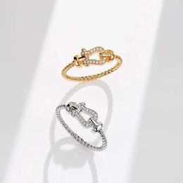 Luxury Jewelry Fredy Ring Fried Dough Twists Horseshoe Diamond Ring U-shaped 8-shaped Horseshoe Ring Narrow Version Full Diamond v Gold Plated 18k Rose Gold