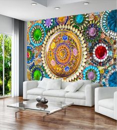 Custom Sofa Background Walls Fresco Nonwoven European vintage bohemian jade mosaic tile mural background wallpaper mural7786355