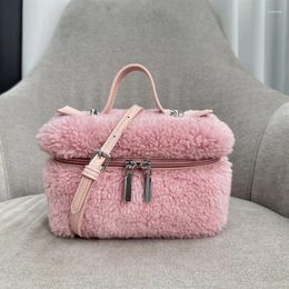 Evening Bags Soft Plush Women's Small Shoulder Bag Faux Lamb Wool Ladies Bucket Crossbody Winter Furry Female Phone Pouch Purse Handbags