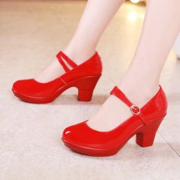 Boots Small Size 3243 Medium Block Heel Platform Shoes Women Wedding Shoes Red White 2022 Fall Mary Jane Shoes Ladies Pumps Leather
