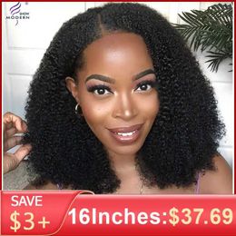 Synthetic Wigs Modern Show Kinky Curly U Part Wigs For Women Peruvian Remy Human Hair Kinky Curly V Part Wig 180% Densities 24 Inch Long Wig 240329