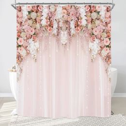 Bridal Floral Shower Curtain Wedding Flower Pink Rose Blossom Bathroom Decor Women Girls Spring Nature Waterproof Bath Curtains 240313