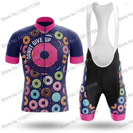 Racing Sets 2024 Mens Cycling Clothing Set Funny Donut Give Up Jersey MTB Maillot Kit Wholesale Bicycle Bib Shorts Kits