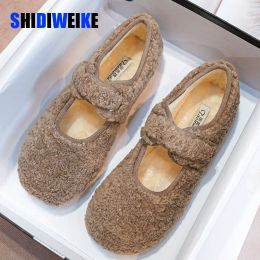 Boots SDWK Fashion Round Toe Wool Ballet Flats Woman Winter Warm Plush Loafers Ladies Brand Design Fur Mary Jane Shoes English Style