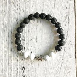 Strand NatutalStone 8mm Howlite & Lava Stone Bracelet Meditation Bracelets Yoga Mala Beads Silvers Elephant Est Design