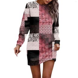 Casual Dresses 2024 Long Sleeve Dress For Women Printed Pullover Hip Pack Sweater Autumn Ropa De Mujer Vestidos Midi