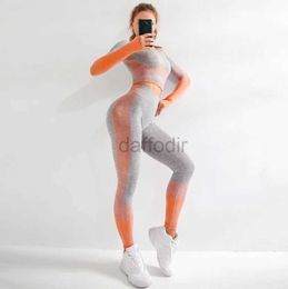 Women's Tracksuits Set Women Sports Leggings High Waist Women Pants Long Sleeve Seamless Tights Workout Squat Proof Sportswear 24318