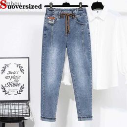 Kadınlar kot pantolon büyük boy m-5xl harem kot pantolon elastik yüksek bel denim pantolon vintage moda pantalonlar gündelik bahar yeni vaquerosc24318