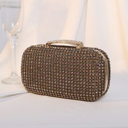 Updated New Diamond-encrusted Dinner Bags Socialite Party Dress Handmade Diamond Handbags Shiny Clutch Bags Gold Chains Top Handle Crystal Evening Purse