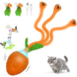 Chirping Carrot Cat Toys Interactive Rolling Ball Motion Activate Sensor Automatic Moving Ball Toys for Cats Long Tail Teaser 240309