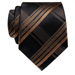 Bow Ties Retro Black Brown Men Necktie For Man Corbatas Para Hombre Wedding Daily Wearing Striped Tie Clip Set Gift