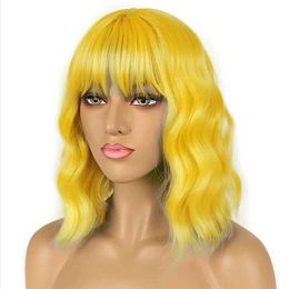 Synthetic Wigs HAIRJOY Synthetic Hair Wigs Women Short Yellow Wig with Bangs for Costume 240328 240327