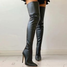 Boots Plus Size 3446 Women Boots Sexy Thigh High Boots Stretch PU Leather Overtheknee Heeled Boots Black Red Autumn Winter Shoes