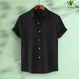 Men's Casual Shirts Men Solid Colour Shirt Stylish Summer With Turn-down Collar Chest Pocket Buttons Breathable Top For Daily Wear