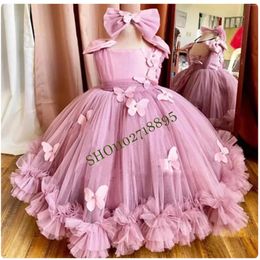 Girl Dresses Cute Flower For Wedding Puffy Tulle 3D Butterflies Princess Birthday Party Ball Gowns First Communion Dress