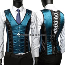 Vests Men's Abdomen Corset Vest Tight Fitting Vintage Waistcoat Hand Made Shaping Tank Tops Slimming Lace Up Bones Costume XS To 6XL