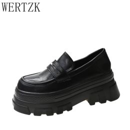 Boots 2021 New Fashion Patent Leather Platform Loafers Women Round Toe Black Punk Goth Shoes Women British Style Heel Shoes