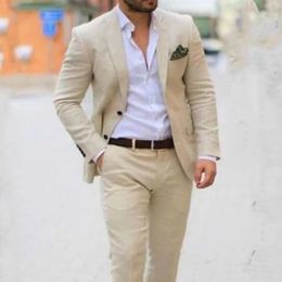 Suits Sandy Beige Mens Linen Suit Men Suits For Wedding 2023 Groom New Beach Summer Linen Blazer Men One Hundred Percent Linen Suit