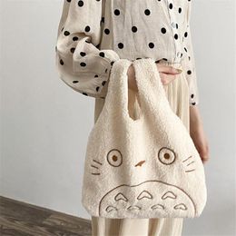 Evening Bags Women 2024 Corduroy Large Ladies Cotton Cloth Handbag Fur Shopper Bag Cartoon Print Female Shoulder Purse Girls Japan INS