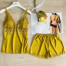 Sexy Pyjamas Mini Cami shorts 2Pcs Pyjamas Sexy Lace Patchwork Home Clothes Women Summer Spring Pyjamas Pjs Loungewear Short Lingerie 24318