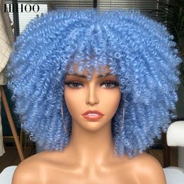 Synthetic Wigs Short Hair Afro Kinky Curly Wigs With Bangs For Black Women Cosplay Lolita Synthetic Natural Blonde Wig Red Blue Orange Wig 240329