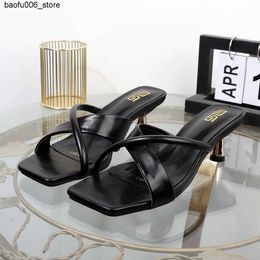 Slippers Womens shoes 2013 Summer High end fashion hollow slider drag ultra soft open sole slim high heels wearing sandals 5CM size 42 Q240318