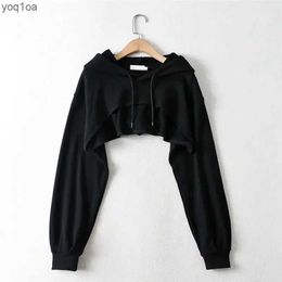 Women's Hoodies Sweatshirts Hoodie Female Hoodie Personality Irregular Crop Ultra Short Style Long Sleeve Top Female Drop Shipping Sweatshirt Y2k ClothesL2403