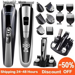 Electric Shavers Kaimei Hair Trimmer Electric Hair Trimmer Beauty Kit Multi functional Shaver Beard Trimmer Cordless Cutting Machine LCD Display 5 Q240318