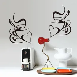 Wall Stickers Removable Cafe Store Window Poster Coffee Pattern Decaks Cup With Heart Sticker