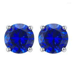 Stud Earrings S925 Silver Ear One Carat Round Diamond Red Corundum 6.5mm Everyday Small And Fashionable Versatile