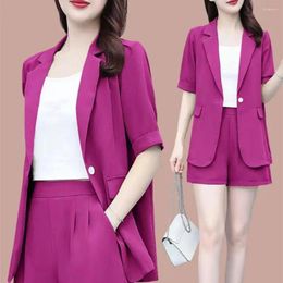 Women's Tracksuits 2Pcs Lapel Short Sleeve Slim Fit Jacket Shorts Set Elegant Office Suit Button Ol Style Blazer For Work