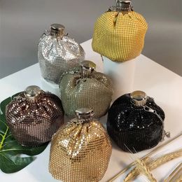 Retro Aluminium Bundy Bucket Bag Hip Flask shaped Sequin Mini Shoulder Hip Flask Bag Girl Style Change Diagonal FairyBag 240307