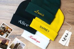 Berets Personalised Beanie Embroidered Custom Name Text Winter Knitted Hat Warmer Bonnet Birthday Christmas Gift Unisex Caps