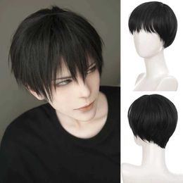 Synthetic Wigs Ailiade Black Mens Wigs 12 Short Straight With Bangs Synthetic Wig for Women Male Boy Cosplay Anime Party Daily Costume Wig 240329
