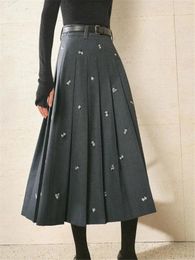 Skirts Luxury Flowers Printed Skirt Autumn/Spring Faldas Para Mujeres High Waist A-Line Long For Women Plus Size Female Clothing