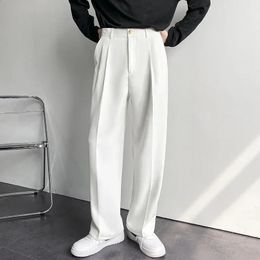 Summer new white solid mens wide leg set pants casual fashion Y2k mens Trousers bag Korean pants clothing 240318