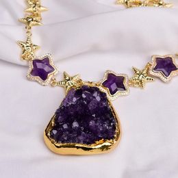 Pendant Necklaces GG Jewelry Fancy Urugual Original Amethyst Quartz Rough Nugget Stars Chain Women Gifts