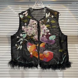 Women's Vests Absgd 2024 Summer Collection Sleeveless Embroidery Print Faux Fur Patchwork Vest Women