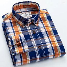 Men's Casual Shirts Plaid Checkered Long Sleeve Contrast Color No Pocket Comfortable Cotton Standard Fit Button Down Shirt