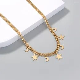 Pendant Necklaces Fashion Gold-plate Metal Thick Chain Moon Star Sequin Necklace For Women Boho Vintage Punk Hip Hop Jewellery Party Gift