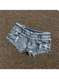 Women's Shorts Light Blue Ripped Denim Y2k High Waist Streetwear Vintage Mini Jeans Harajuku Korean Summer 2000s Clothes