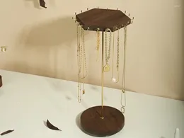 Decorative Plates Jewellery Display Rack Bracelet Hanging Black Walnut Brass Rotatable Necklace Storage Stand