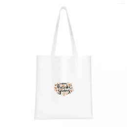 Shopping Bags Happy Thanksgiving Day Bag Canva Foldable Reusable Girls Shoulder Casual Travel Handbag