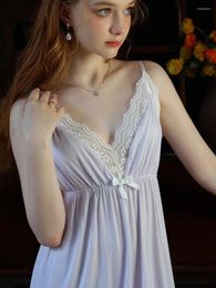 Women's Sleepwear Modal Lace Sleeveless Backless Nightgown For Women Summer Sexy Sweet Girls French Vintage Princess Victorian Nightwear