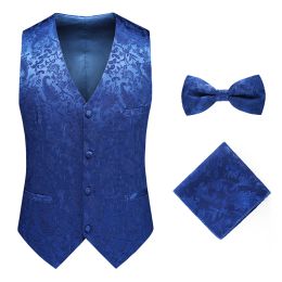 Vests Brand Suit Vest Set For Men Luxury Business slim Dress Vest bow tie Handkerchief Set Male Fashion leisure Sleeveless Waistcoat