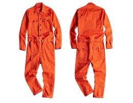 Overalls New Lapel Long Sleeve Orange Red Men's Jumpsuit Hip Hop Casual Loose MultiPocket Overalls Comfortable Cargo