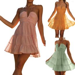 Casual Dresses Women'S 2024 V Neck Tie Front Spaghetti Strap Beach Summer Boho Sundress Plus Size Swing Dress Floral