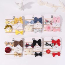 Hair Accessories 5Pcs/Set Baby Bows Lace Flower Headband For Girls Infant Nylon Band Soft Elastic Born