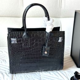 Double cofskin bottom cool black suede fabric luxury has the connotation of noble temperament crocodile emboweled size 26X22cm classic organ handbag